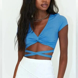 Princess Polly Aiden Crop Top Size 6 Blue
